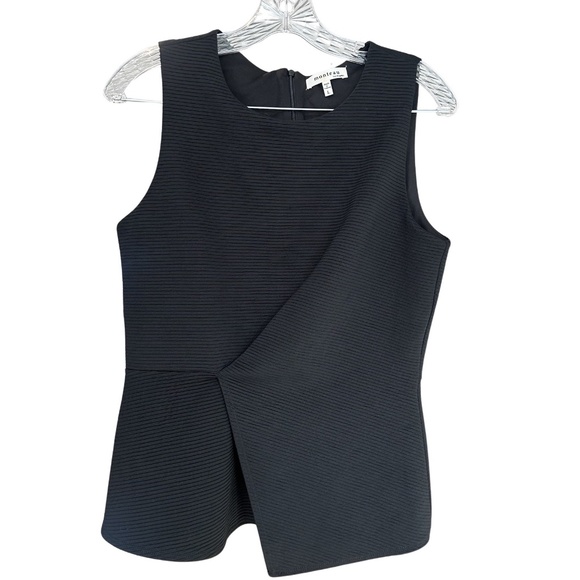 Monteau Tops - Monteau: Black Ribbed Sleeveless Blouse - Zip-Up Back  Size Large
